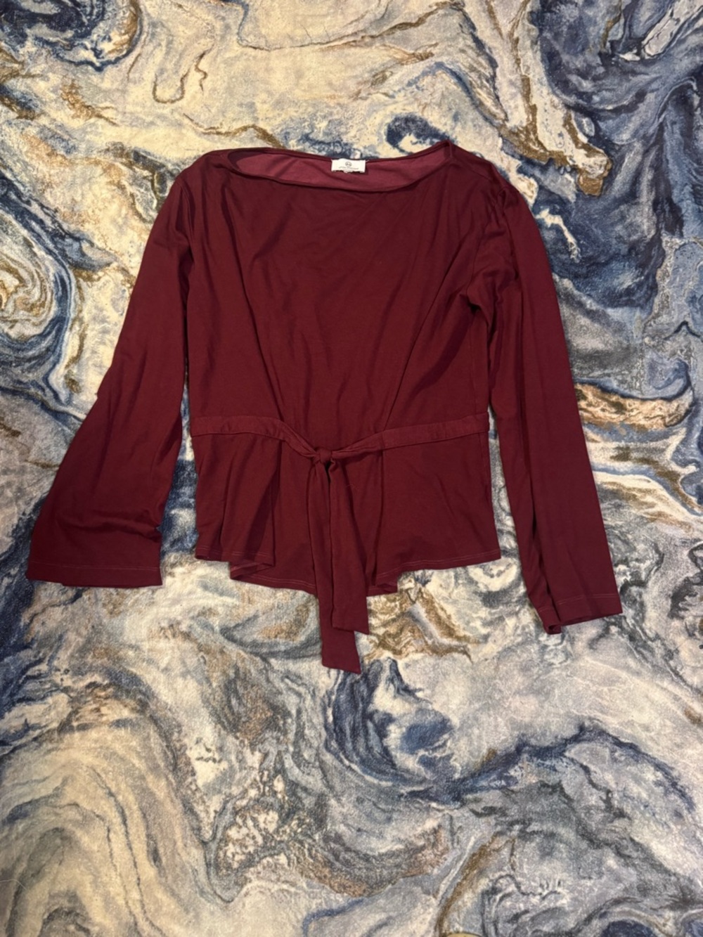 AG Adriano Goldschmied Burgundy Long Sleeve Tie-Waist Top